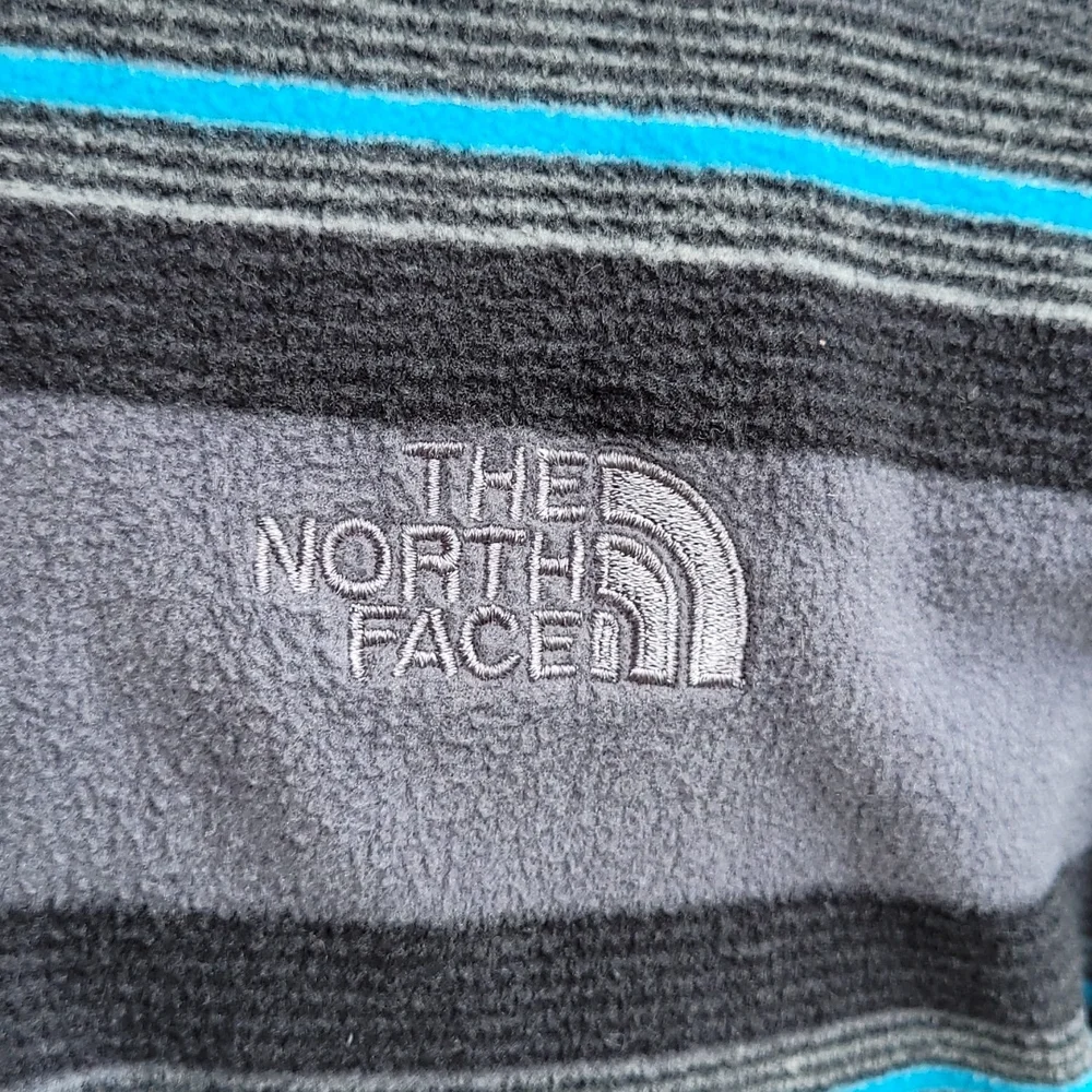 THE NORTH FACE Grey Blue Striped‎ Fleece Polyester Sz L Half Zip Pullover Jacket